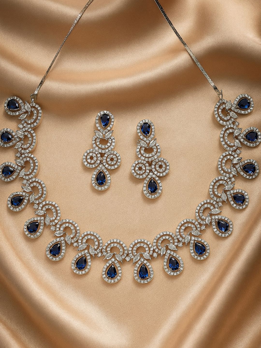 KARATCART Silver-Plated CZ-Studded Beaded Jewellery Set