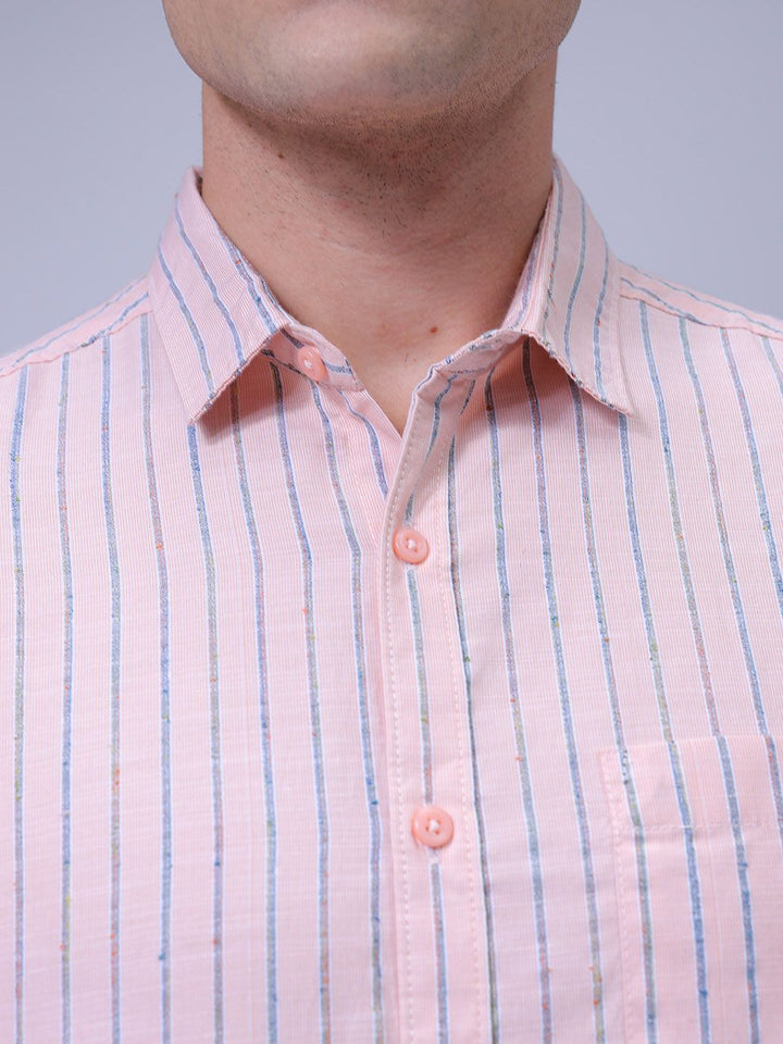 The Indian Garage Co Men Slim Fit Spread Collar Vertical Striped Cotton Casual Shirt