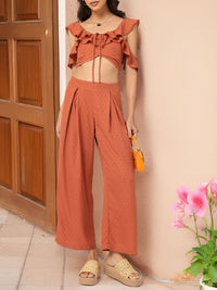 DressBerry Stylish & Romantic Ruffle Dobby Detail Pleated Co-Ords