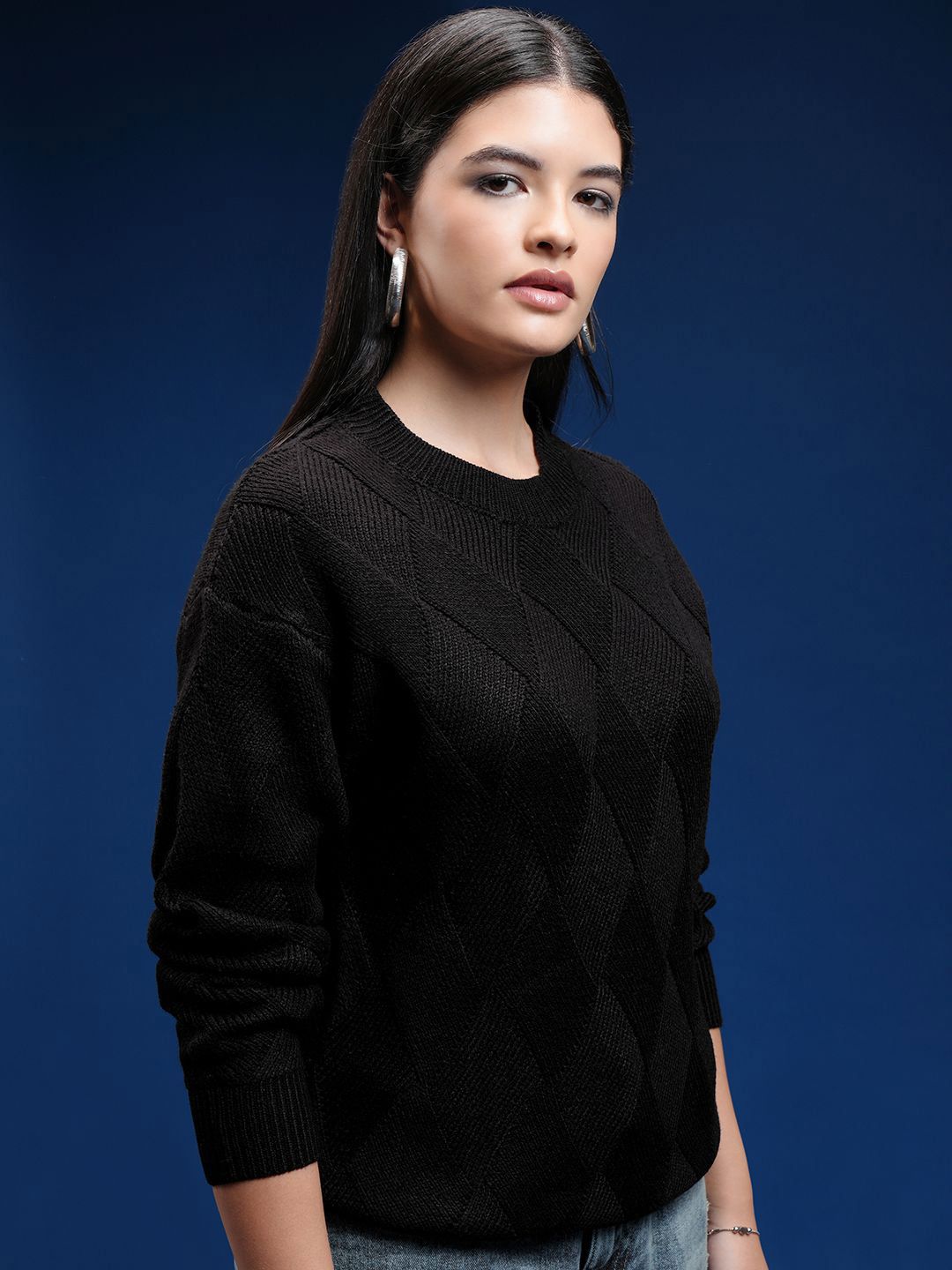 Tokyo Talkies Women Cable Knit Self Design Pullover