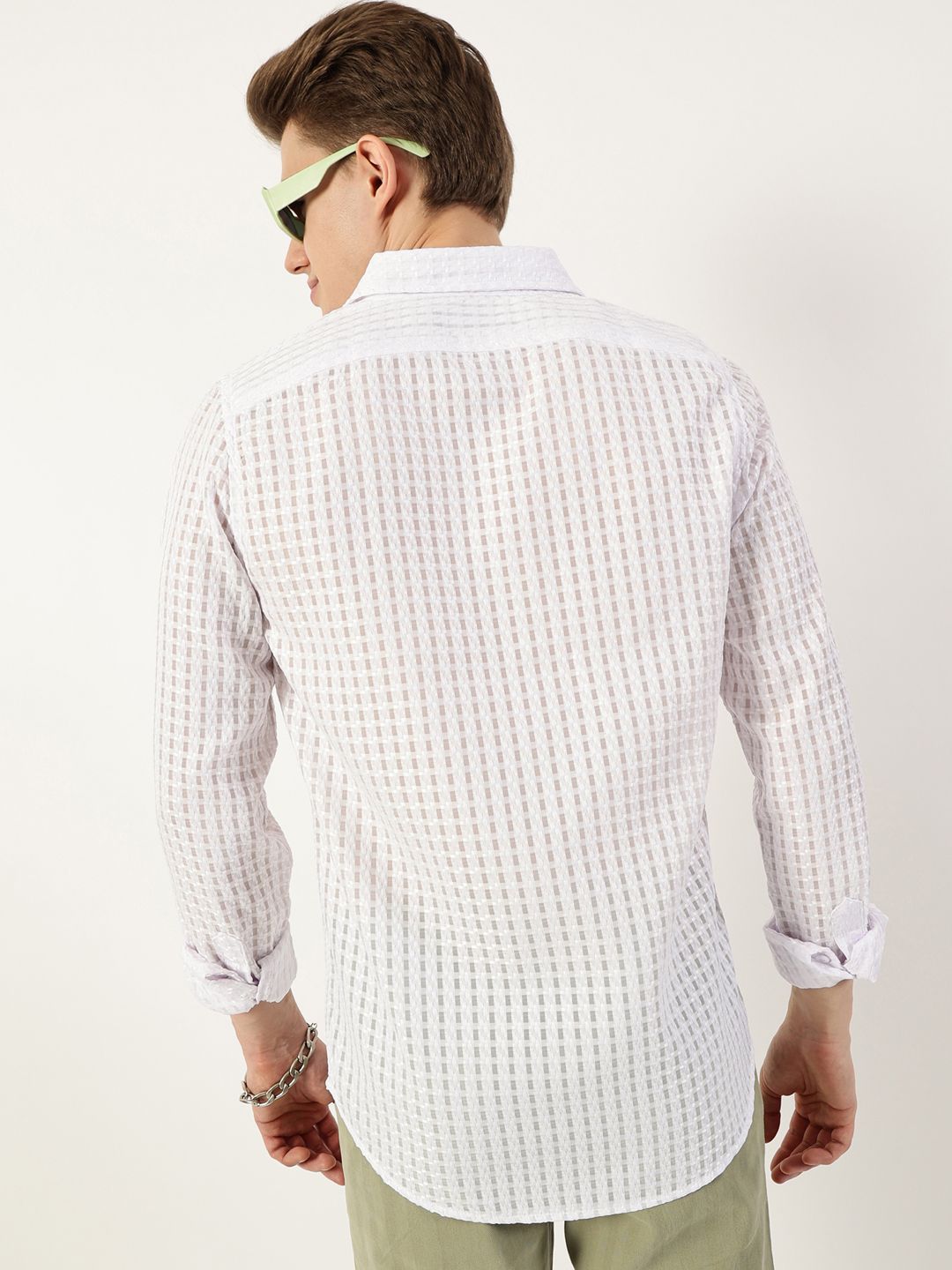 Thomas Scott Men Premium Spread Collar Textured Solid Slim Fit Casual Shirt