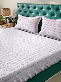 KLOTTHE White Floral Printed Dilengkapi 400 TC Cotton Super King dengan 2 Sarung Bantal