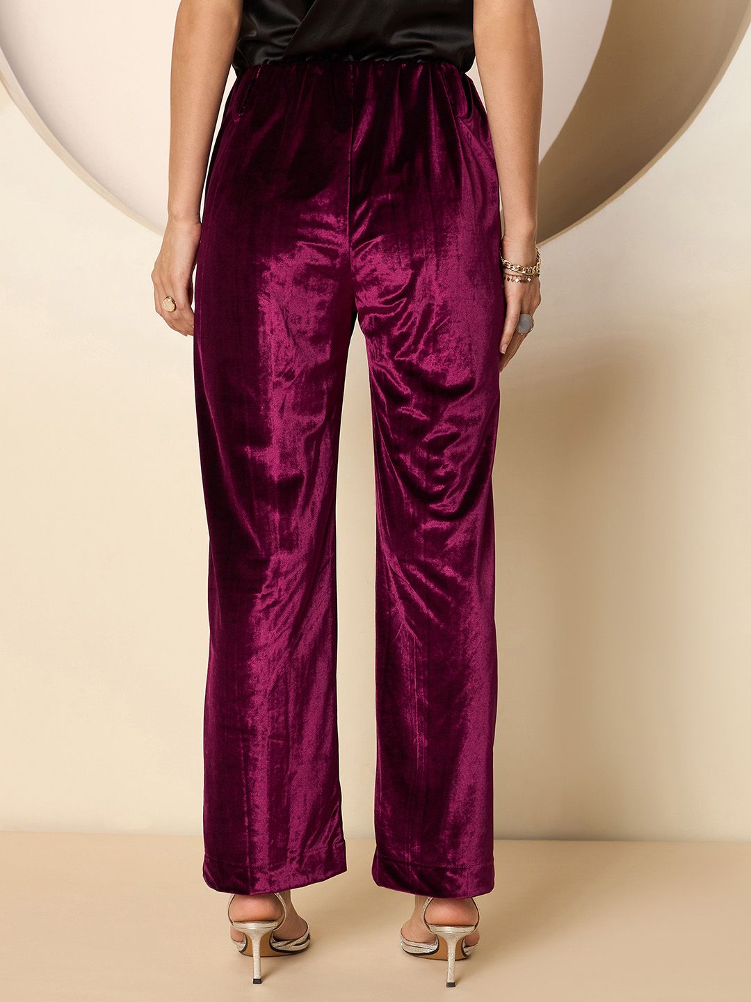 Antheaa Women Smart Straight Fit Velvet Trousers
