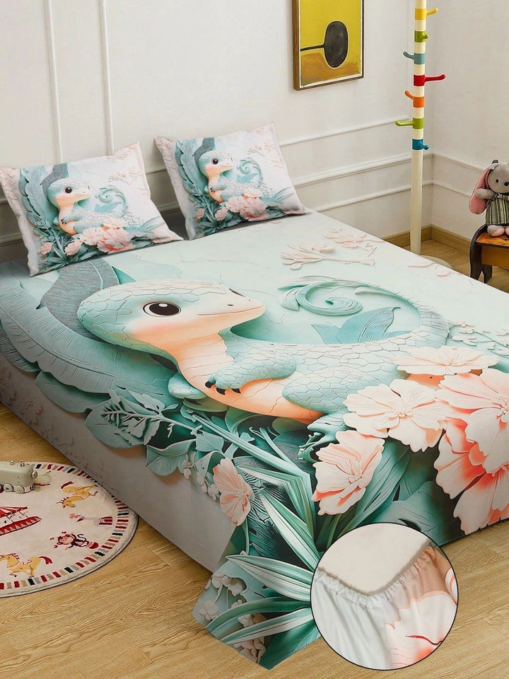 Myntra Elegant Homes Green 400 TC King Bedsheet with 2 Pillow Covers