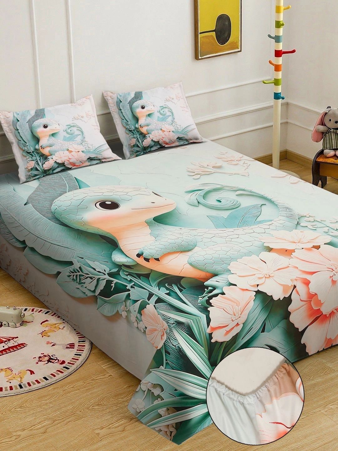 Myntra Elegant Homes Green 400 TC King Bedsheet with 2 Pillow Covers