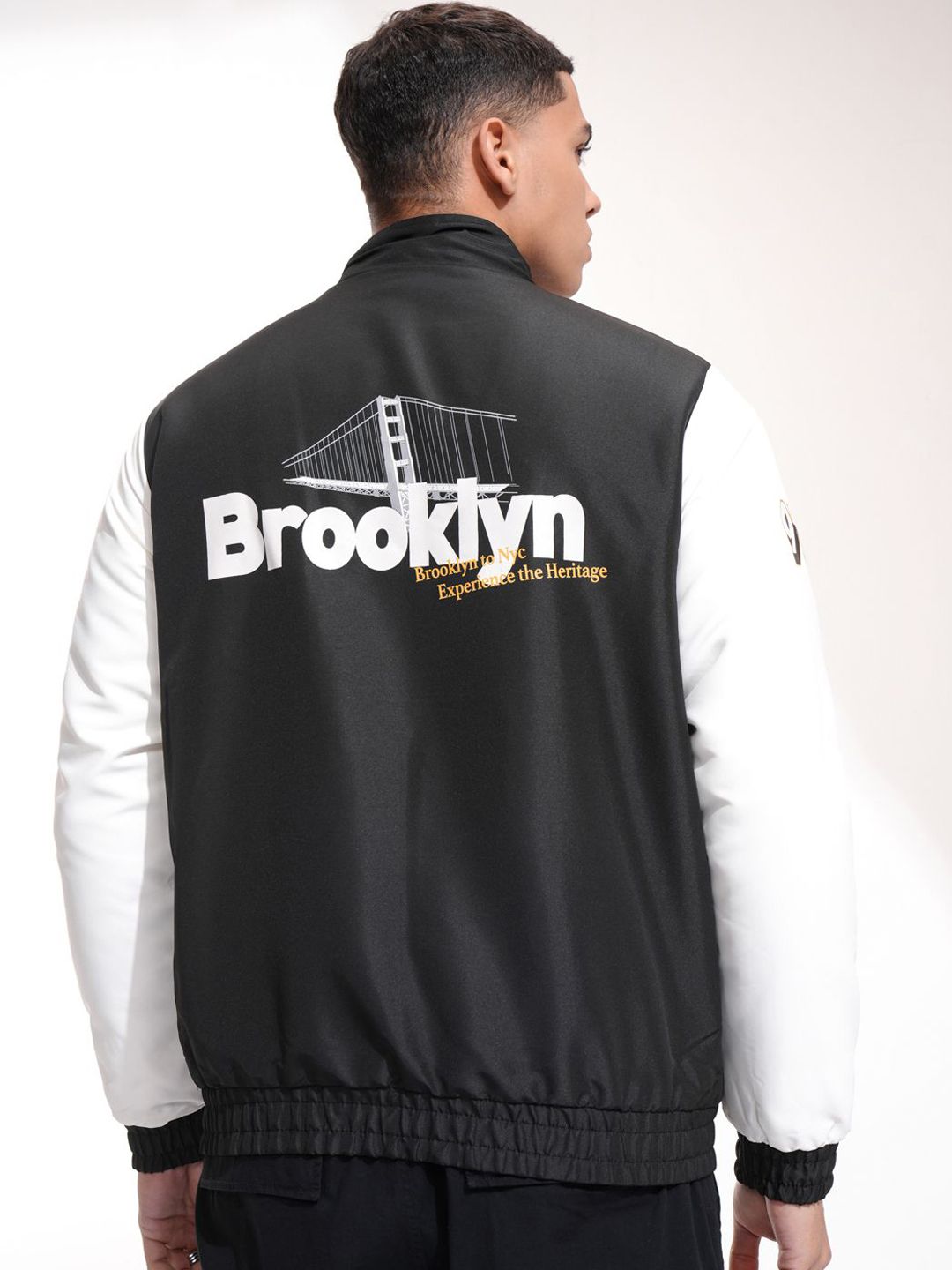 HIGHLANDER Men Mock Collar Typography Printed Casual Bomber Jacket