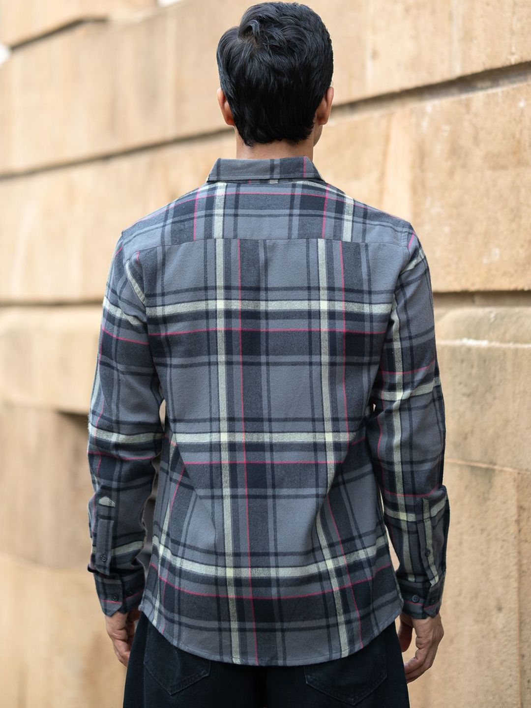 Powerlook Men Tartan Checked Spread Collar Cotton Casual Shirt