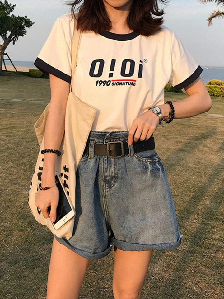 DressBerry Women Typography Printed Polo Collar Applique T-shirt