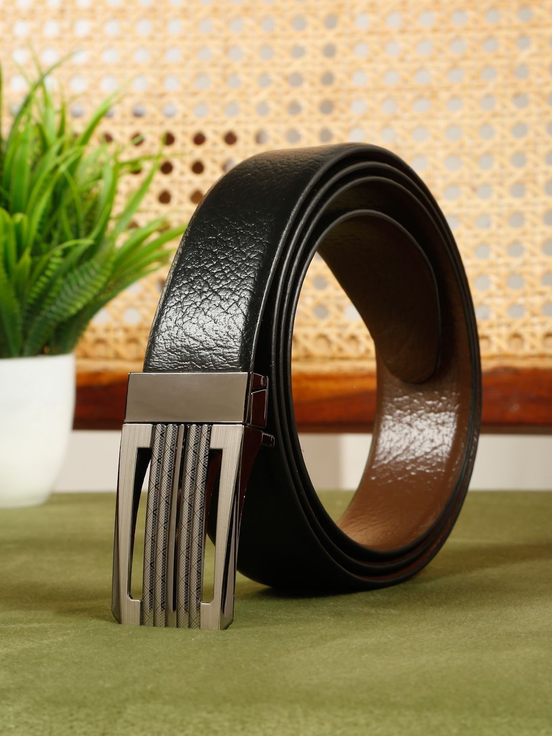 Teakwood Leathers Men Textured Leather Reversible Formal Belt
