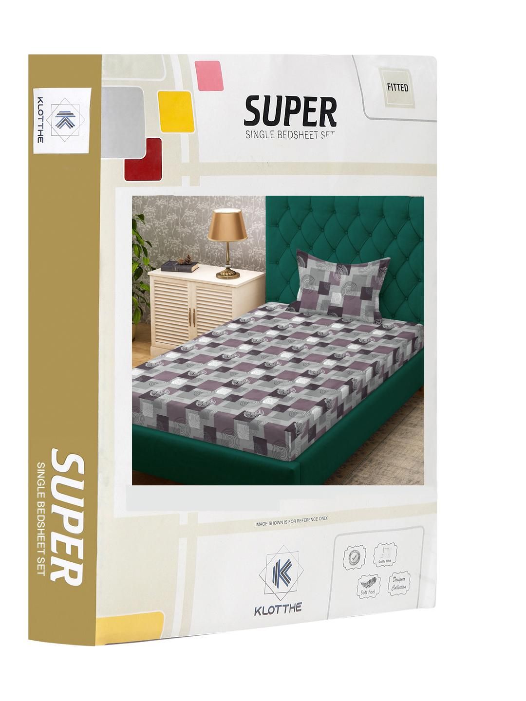 KLOTTHE Purple Geometric Cotton Single Bedsheets