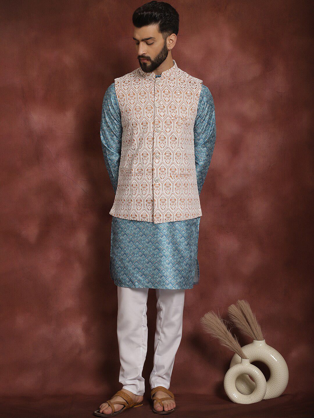 Anouk Geometric Printed Regular Thread Work Straight Kurta with Churidar