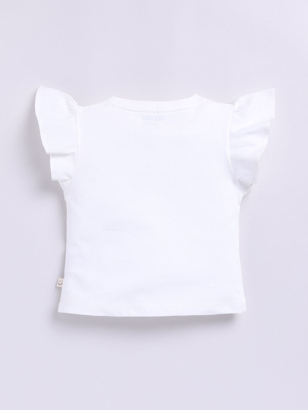 Happy Faces Kids Girls Printed Flutter Sleeve Pure Cotton Top
