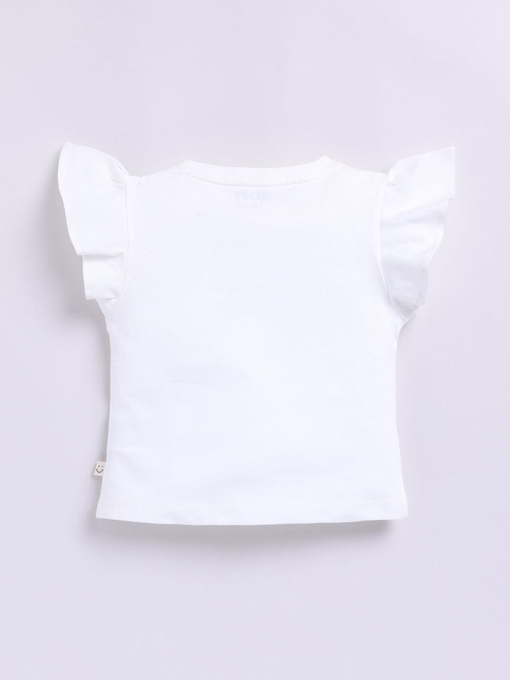 Happy Faces Kids Girls Printed Flutter Sleeve Pure Cotton Top