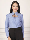 Style Quotient Striped Tie-Up Neck Puff Sleeve Top