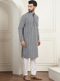 Anouk Charcoal Ethnic Motifs Embroidered Straight Pure Cotton Kurta with Churidar
