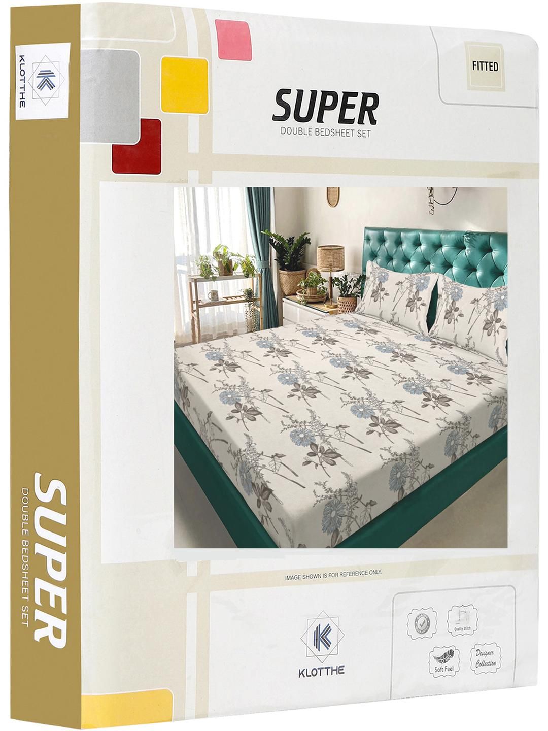 KLOTTHE Floral 300 TC Cadar King Berwarna Krim dengan 2 Sarung Bantal