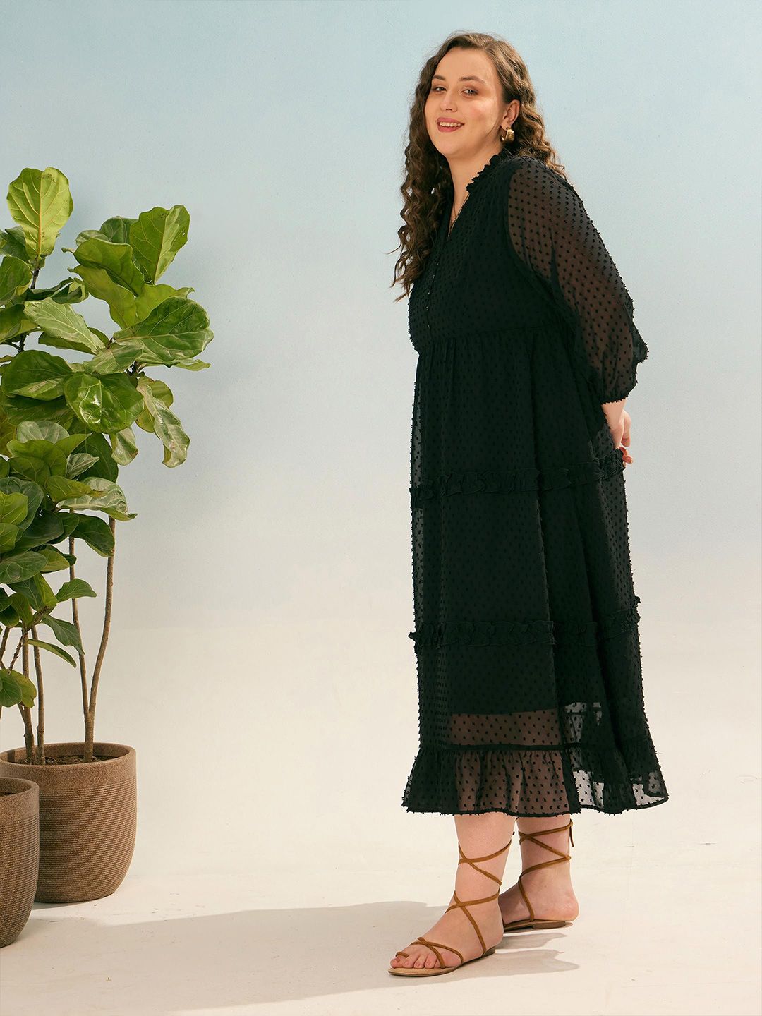 SASSAFRAS Curve Self Design Fit and Flare Midi Dress