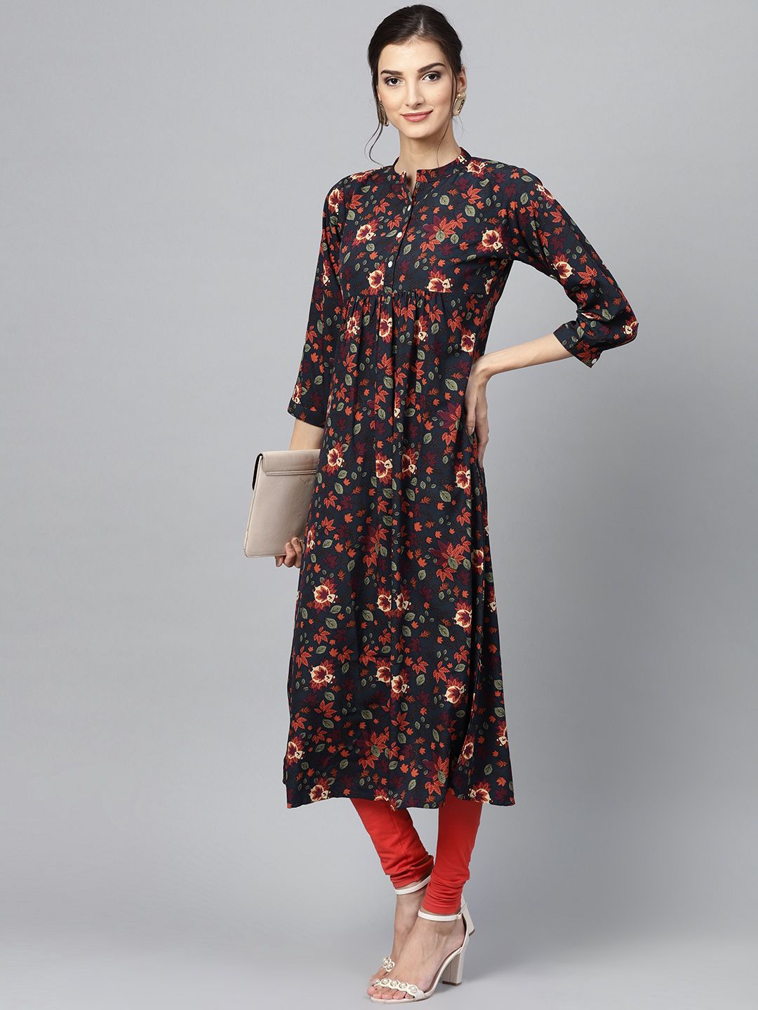 Gerua By Libas Women Navy Blue  Orange Printed A-Line Kurta