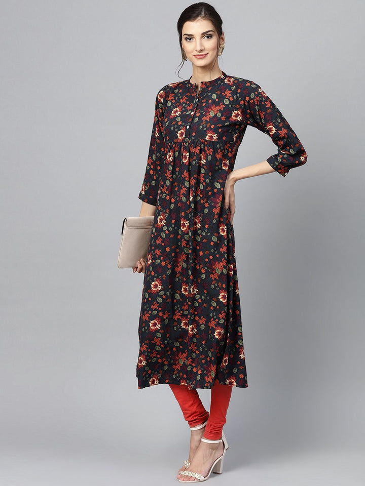 Gerua By Libas Women Navy Blue  Orange Printed A-Line Kurta