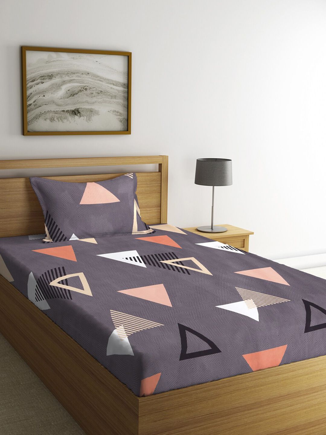 KLOTTHE Set Of 2 Multicoloured Geometric 210 TC Single Bedsheet With 2 Pillow Covers