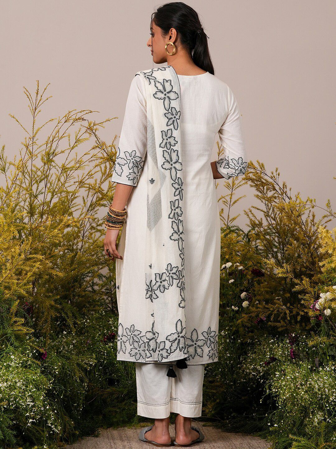 Libas Floral Regular Pure Cotton Kurta with Trousers & Dupatta
