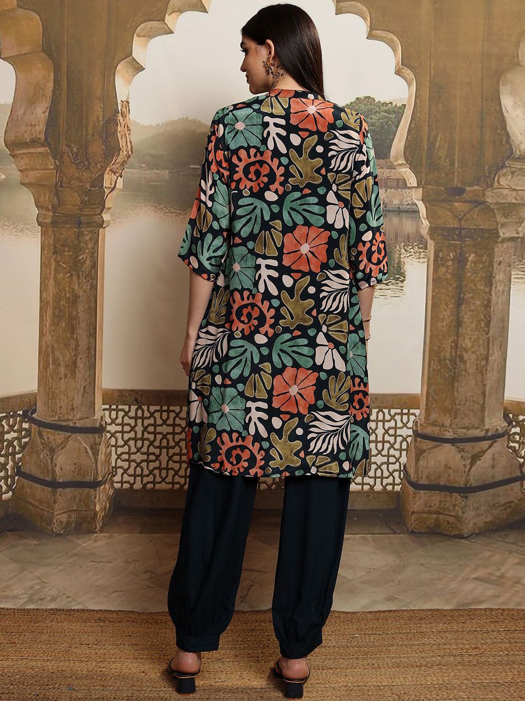 Vishudh Women Printed Top & Pant With Floral Shrug Co-Ord Set