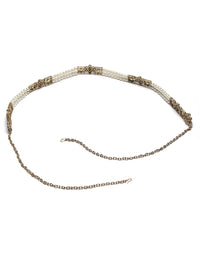 KARATCART Gold-Plated White Kundan-Studded Pearl Beaded Kamarbandh