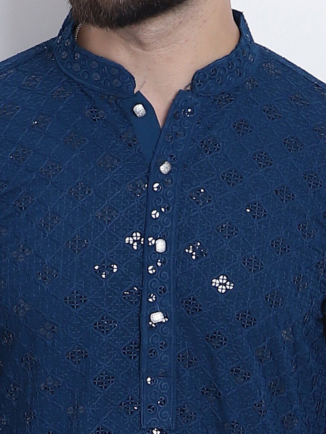 SOJANYA Kurta Kapas Tulen Kolar Mandarin Dihiasi