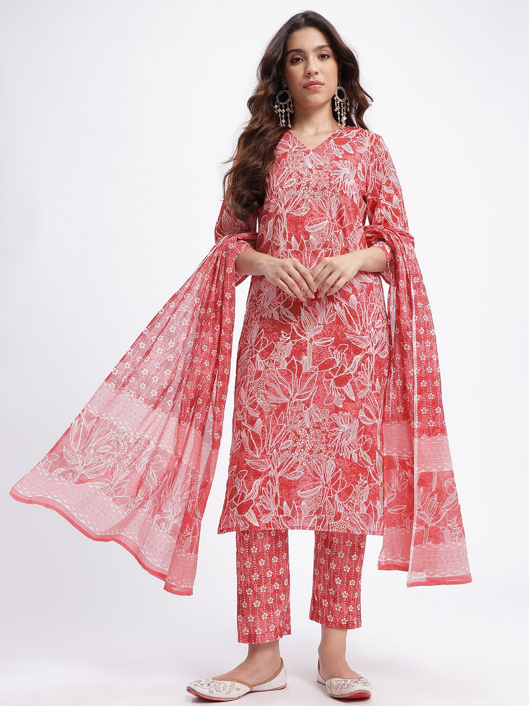 Anouk Floral Print Regular Pure Cotton Kurta Set