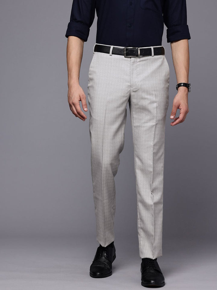 Raymond Men Slim Fit Self-Design Checked Formal Trousers
