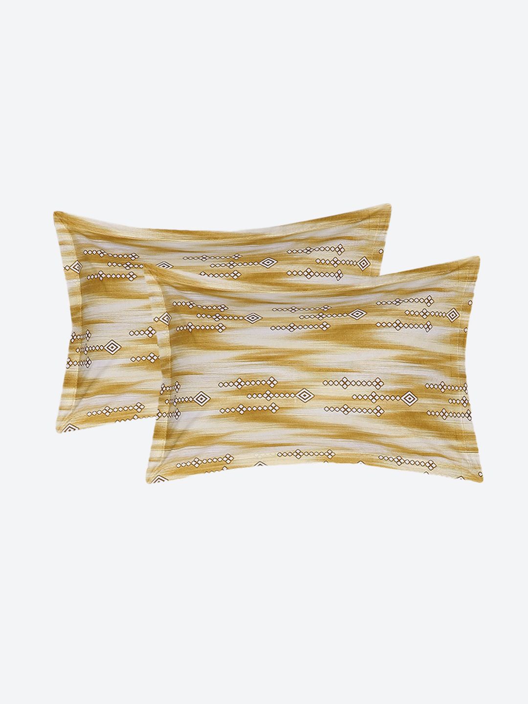 Monte Carlo Yellow & White Geometric Cotton 144 TC Queen Bedsheet With 2 Pillow Covers