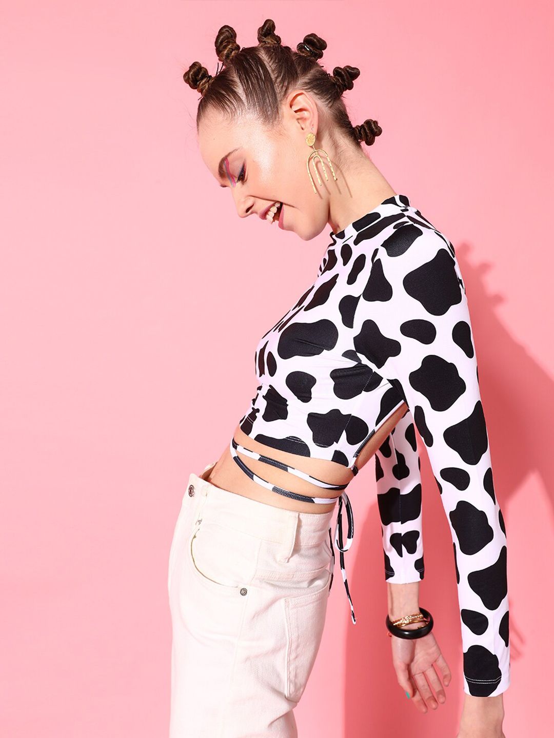STREET 9 Black & White Printe Waist Tie Up Crop Top