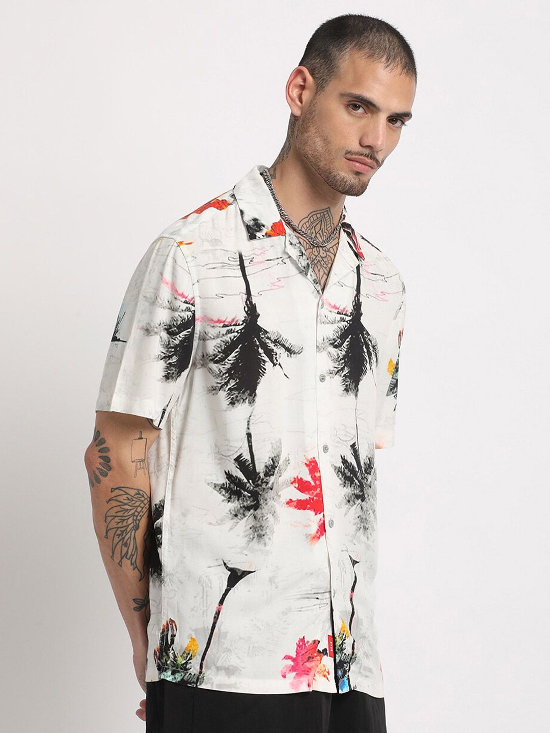 THE BEAR HOUSE Regular Fit Tropical Printed Cuban Collar Casual Shirt