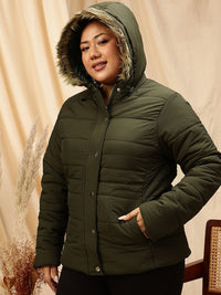 Curvy Street Plus Saiz Bertindat Leher Lengan Panjang Jaket Puffer