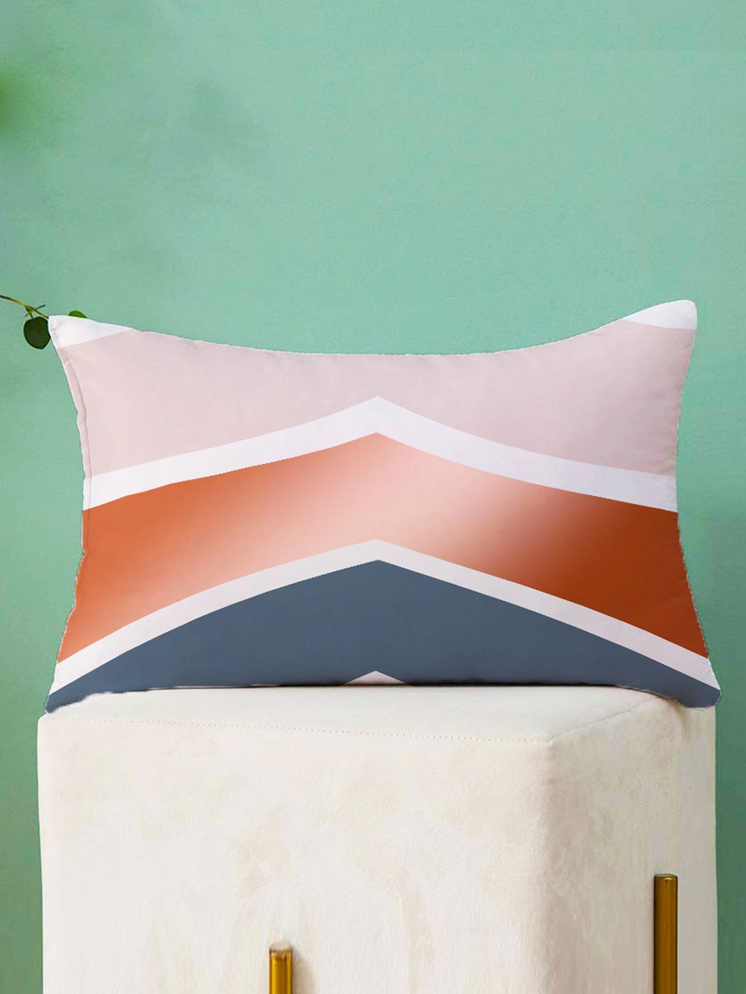 STITCHNEST Blue & Orange Set of 2 Geometric Rectangle Cushion Covers