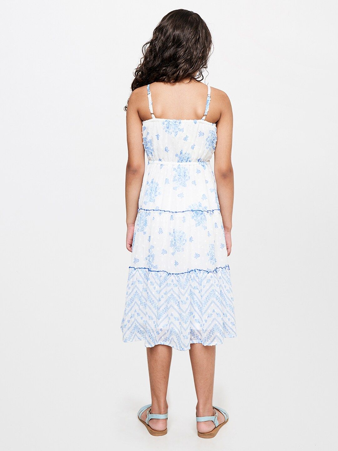Global Desi White Floral A-Line Midi Dress