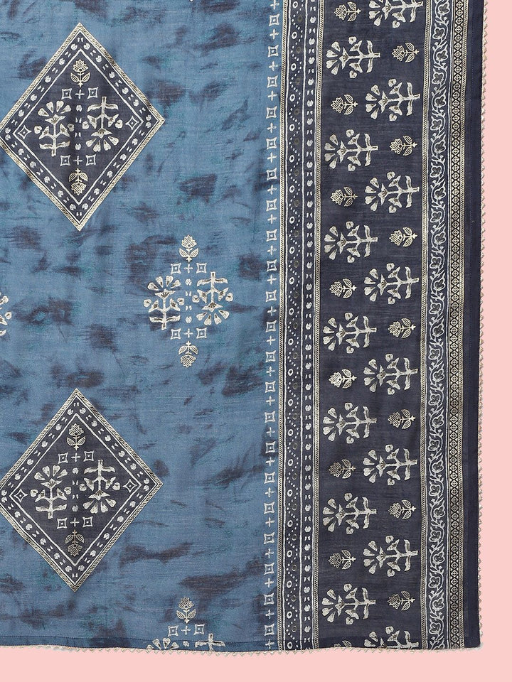 Motif etnik anouk dicetak Chanderi Silk Kurta dengan seluar & dengan Dupatta
