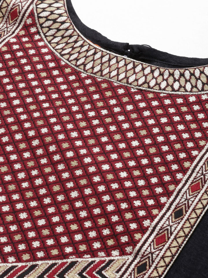 Indo Era Women Black & Maroon Yoke Design Kurta with Palazzos & Dupatta