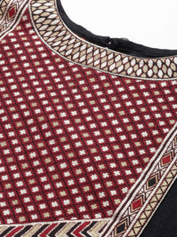 Indo Era Women Black & Maroon Yoke Design Kurta with Palazzos & Dupatta