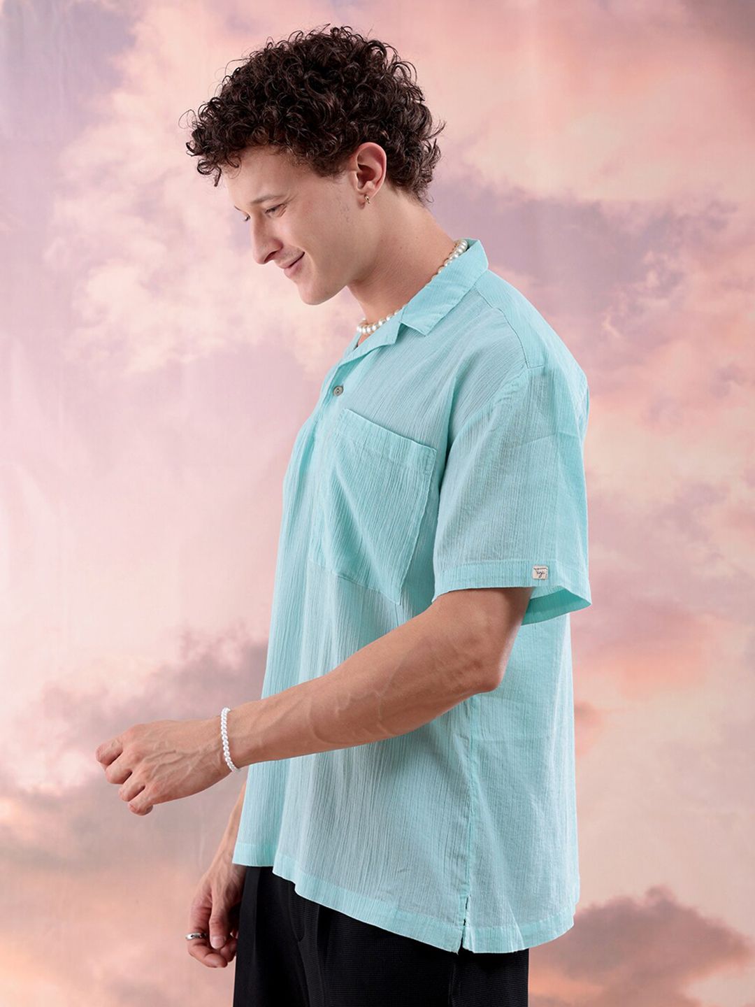 The Indian Garage Co Men Relaxed Fit Textured  Resortwear Kurta Shirt