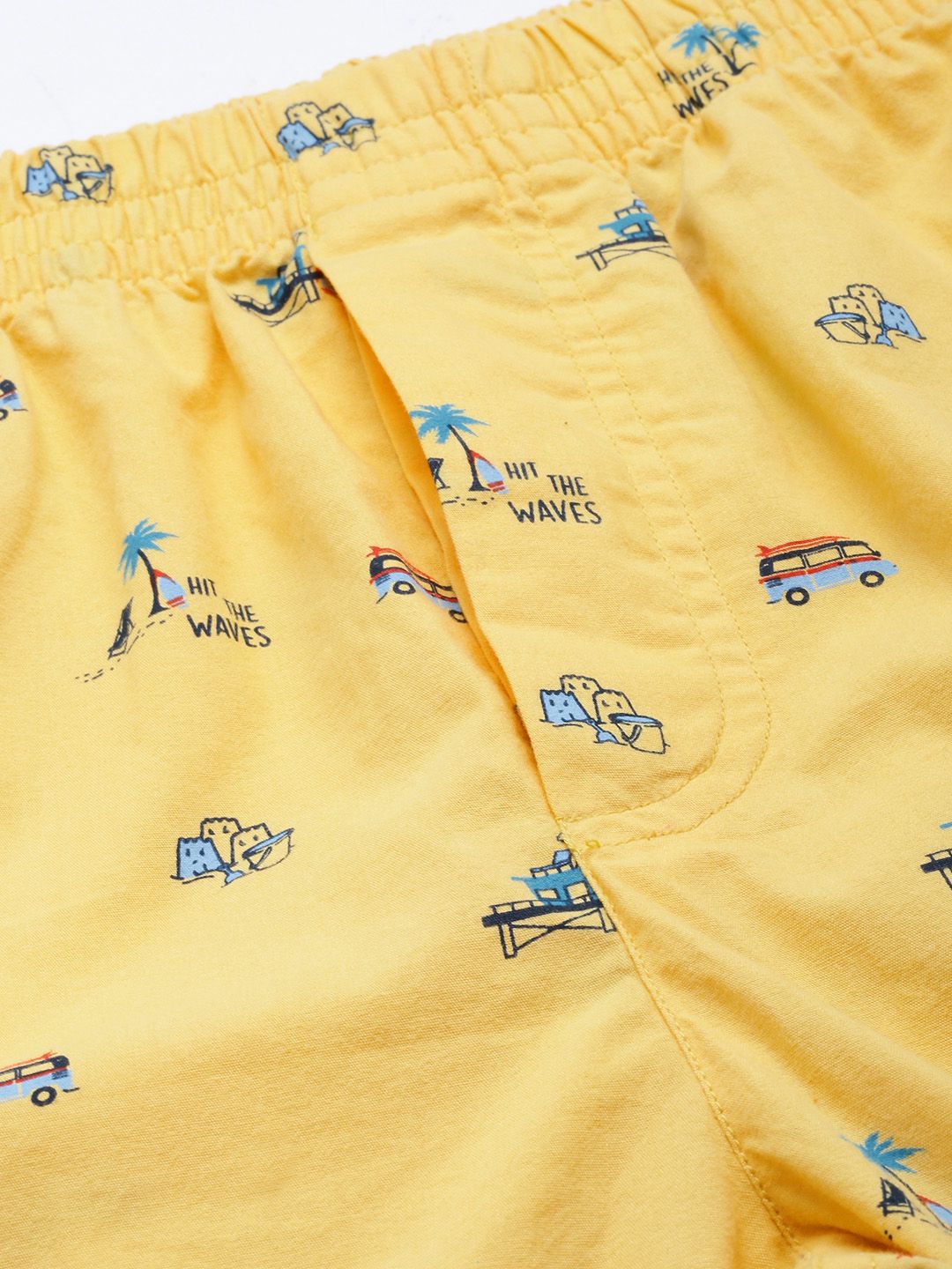 The Indian Garage Co Men Pure Cotton Yellow and Blue Printed Lounge Pants