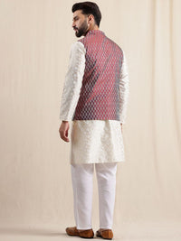 Kurta Kolar Jalur Sulam Bunga Anouk Lelaki dengan Piyama & Jaket Nehru