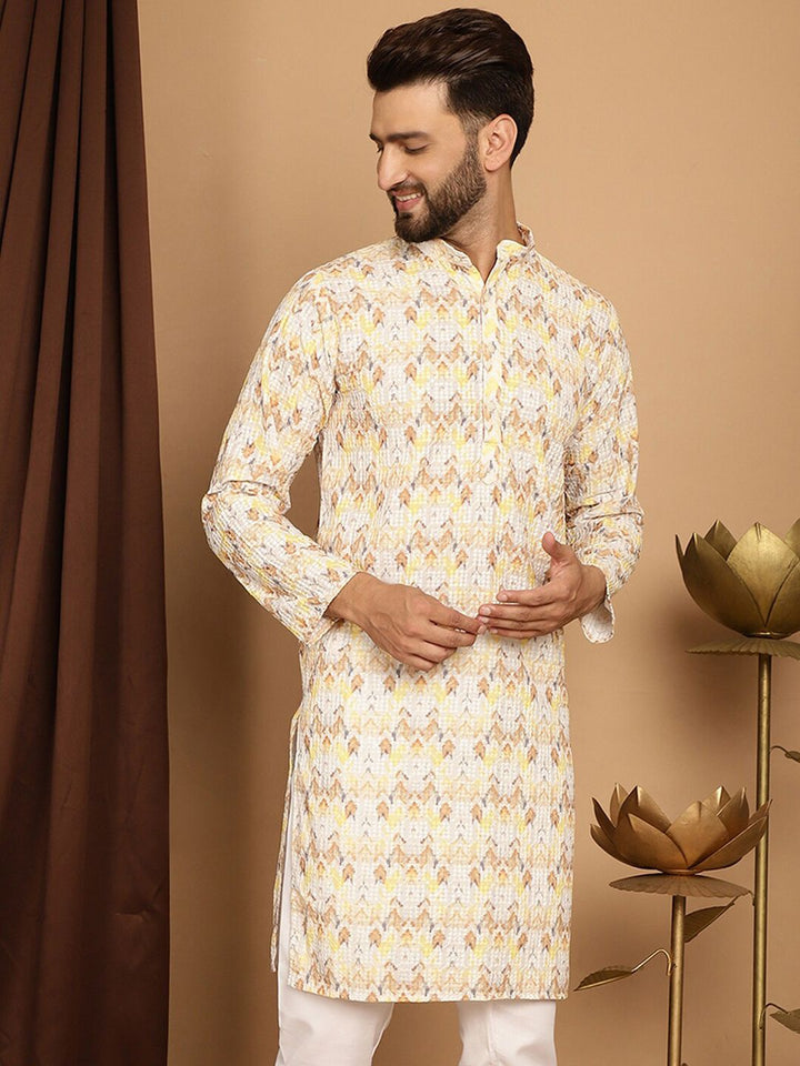 SOJANYA Ethnic Motifs Printed Embroidered Pure Cotton Straight Kurta
