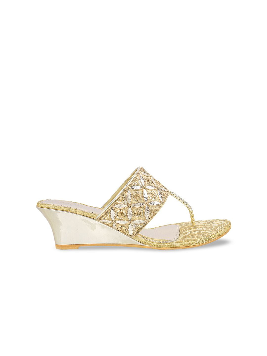 Mochi Women Gold-Toned & Silver-Toned Embellished Suede Wedge Heels