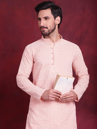 Jompers Floral Embroidered Chikankari Mandarin Collar Pure Cotton Kurta With Churidar