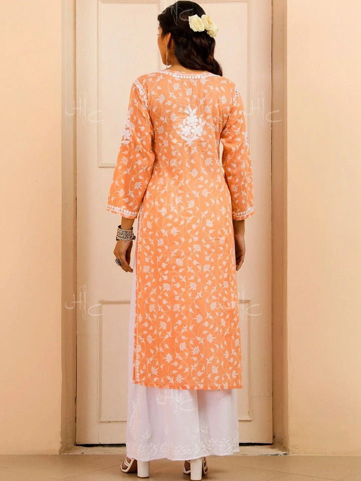 Rumah Wanita Chikankari Kurta Sulam Bunga