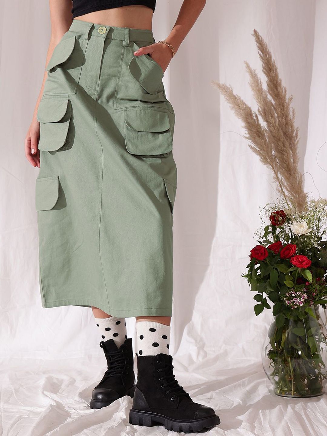STREET 9 Pure Cotton Straight Midi Skirt