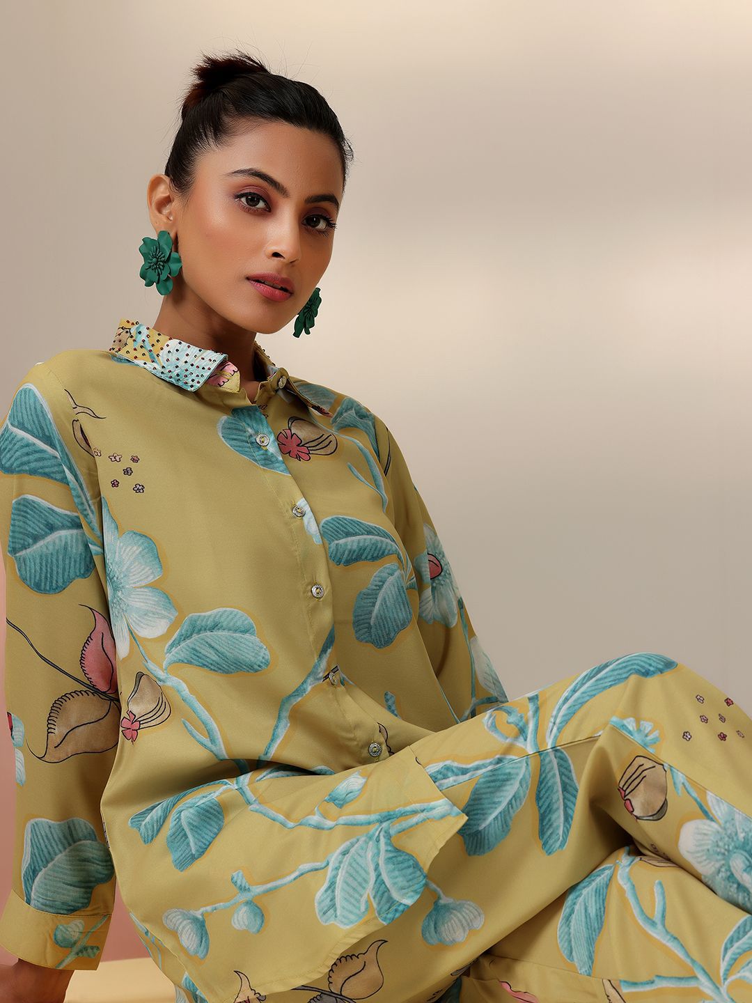 Libas Floral Printed Shirt With Trousers