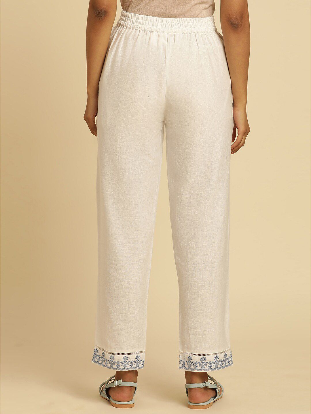 W Women Off White Straight Fit Ethnic Trouser