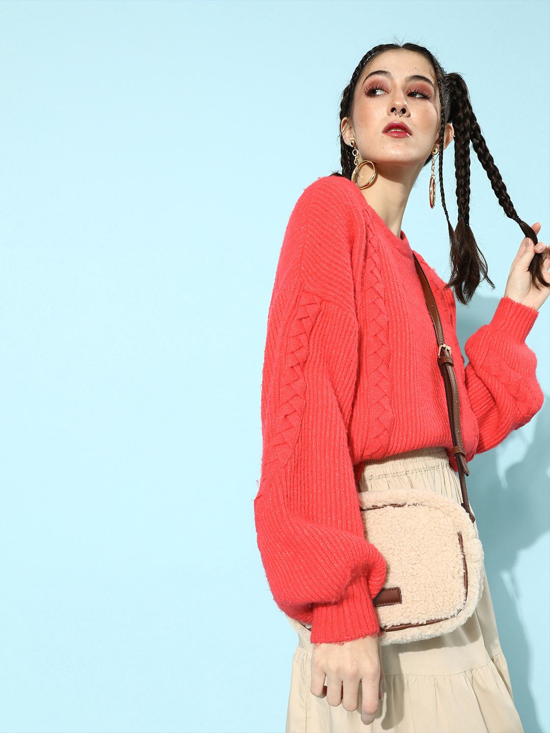 STREET 9 Women Coral Orange Acrylic Pullover
